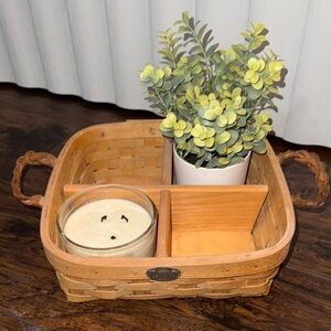 Good Size Rustic Brown Woven Basket w/ Removable Separating Insert by Peterboro